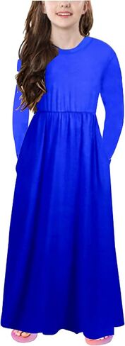 Miss Bei Girl's Summer Short Long Sleeve Stripe Holiday Dress Maxi Dress with Pocket Size 3-16T in Kuwait
