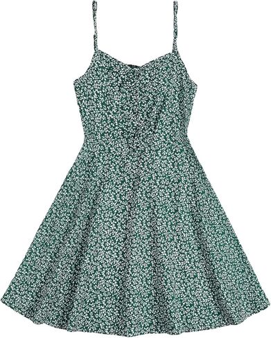 WDIRARA Girl's Ditsy Floral Print Dress Spaghetti Strap V Neck Ruched Flared Cami Dress in Kuwait