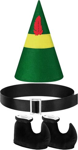 Black Elf Shoes Christmas Elf Hats Holiday Elf Costume Accessories Santa Pirate Belt Elf Costume Set for Men Women Holiday Cosplay Party in Saudi Arabia