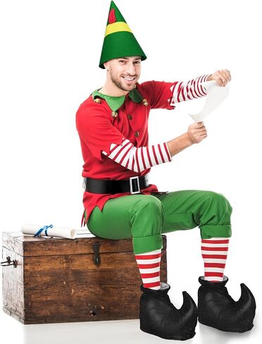 Black Elf Shoes Christmas Elf Hats Holiday Elf Costume Accessories Santa Pirate Belt Elf Costume Set for Men Women Holiday Cosplay Party in Saudi Arabia