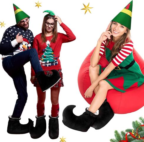 Black Elf Shoes Christmas Elf Hats Holiday Elf Costume Accessories Santa Pirate Belt Elf Costume Set for Men Women Holiday Cosplay Party in Saudi Arabia