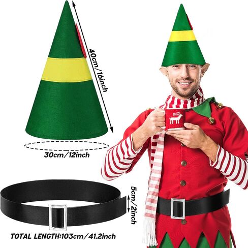 Black Elf Shoes Christmas Elf Hats Holiday Elf Costume Accessories Santa Pirate Belt Elf Costume Set for Men Women Holiday Cosplay Party in Saudi Arabia