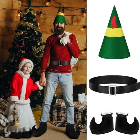 Black Elf Shoes Christmas Elf Hats Holiday Elf Costume Accessories Santa Pirate Belt Elf Costume Set for Men Women Holiday Cosplay Party in Saudi Arabia