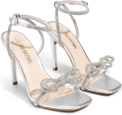 Dream Pairs Women's Double Bowknots Heels, Stiletto Heels with Rhinestone Bow Slingback High Heeled Sandals Square Toe Shoes in Saudi Arabia