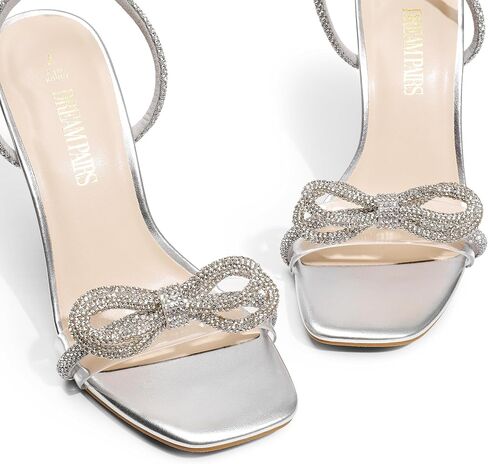 Dream Pairs Women's Double Bowknots Heels, Stiletto Heels with Rhinestone Bow Slingback High Heeled Sandals Square Toe Shoes in Saudi Arabia