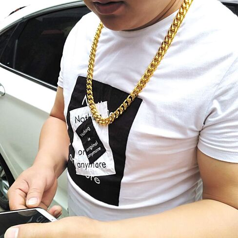 TUOKAY 18K Heavy Big Faux Gold Chain Necklace,16mm 30 Inch Hip Hop Long Big Fake Gold Rapper Chain, Punk Style Shiny 90s Cuban Link Chain in Kuwait