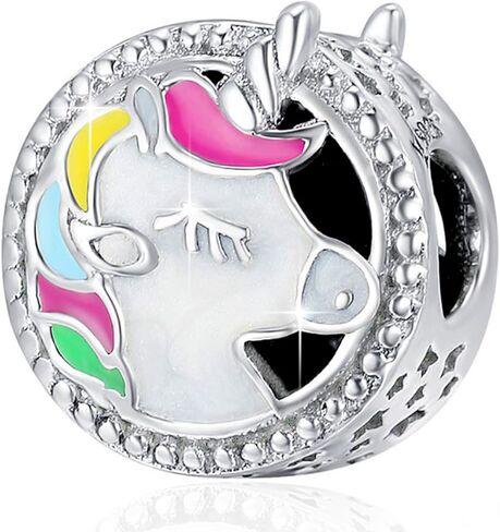 فور إيفر كوين حلية يونيكورن لسوار باندورا سحر ، شكل دائري أصلي 925 فضة استرلينية ملونة مطلية بالمينا للأساور الأوروبية عيد الميلاد in Kuwait