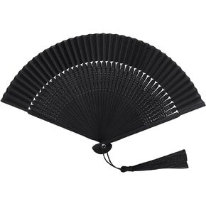 WLTRICH Black Folding Fan Hand Held Fan, Japanese Fan Foldable Hand Fan, Silk Paper Fans with Tassel, Hollowed Fringe Foldable Fan, Handheld Fan foldable for Wedding, Party, Gifts, Wall Decoration in Saudi Arabia