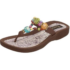 GRANDCO Women's 24770G Marble Cork Beaded Waterproof Molded Sole Beach Thong Sandals