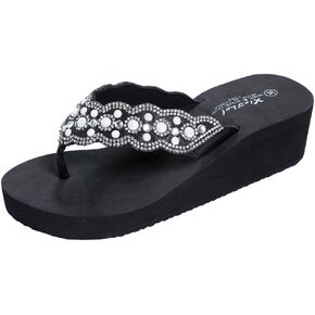 Holibanna Womens Open Toe Shining Wedge Sandal Slip-On Flip Flop Beach Travel Indoor Outdoor Slipper