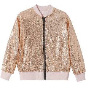 NICNZQI فتاة الترتر سترة سستة أبلى للأطفال الترتر سترة معطف طويل الأكمام Bomber سترة الهيب هوب سترة in Kuwait