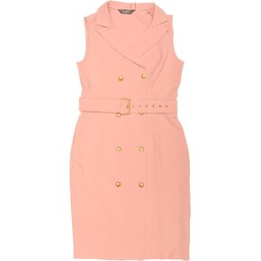 Allegra K Women's Sleeveless Notched Lapel Double Breasted Belted Work Office Blazer Dress