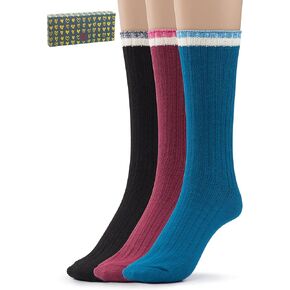 Women’s Warm Winter Crew Boot Socks – 3 Pairs of Vintage Socks for Short Boots with Optional Christmas Gift Box in Kuwait