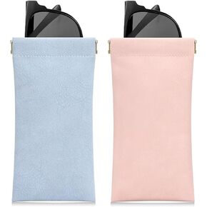 AALGO 2 Pcs Soft Glasses Case,Portable Travel Glasses Pouch,Squeeze Top Leather Sunglasses Case for Women Men Kid in Kuwait