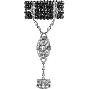 Metme 1920s Flapper Bracelet Ring Set Gatsby Accessories Imitation Pearl Crystal Bracelet Adjustable Ring