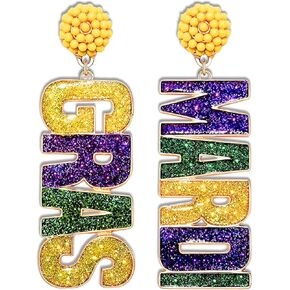 Mardi Gras Earrings for Women, Beaded Dangle Earrings Festial Mardi Gras Accessories for Women Fashion Jewelry Dress Up by Beaded Dangle Earrings 4E's Novelty in Saudi Arabia