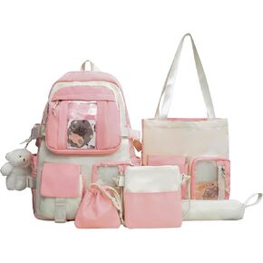 HORHREAR Kawaii Backpack 5Pcs Set for School, Cute Clear Backpack Preppy with Aesthetics Pendant for Girls Boys Primary Bag in Saudi Arabia