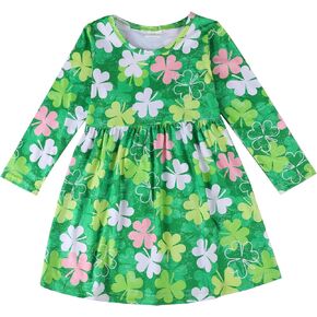 nebljgo Toddler Girls Dress Farm Cute Animal Print Dresses Long Sleeve 2-8Y