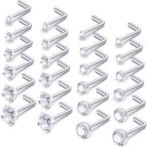 Prjndjw 20G Nose Rings Studs Surgical Steel Nose Studs CZ Diamonds 18G 22G Nose Piercing Jewelry Nose Rings for Women Straight Bend L Shaped Nose Rings Nose Piercing Kit 1.5mm 2mm 2.5mm 3mm 3.5mm 4mm