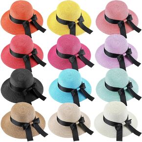 Pasimy 12 Pcs Women Straw Sun Hats with Bowknot Panama Wide Brim Roll up Hat for Women Girls Foldable Packable Floppy Hat Fedora Summer Cap for Beach Travel Outdoor Pool Multicolor, Multicolor, M in Saudi Arabia