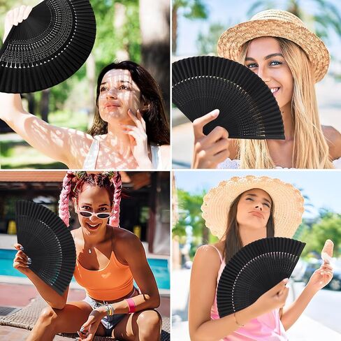 WLTRICH Black Folding Fan Hand Held Fan, Japanese Fan Foldable Hand Fan, Silk Paper Fans with Tassel, Hollowed Fringe Foldable Fan, Handheld Fan foldable for Wedding, Party, Gifts, Wall Decoration in Saudi Arabia