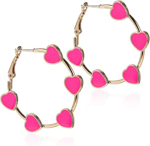 Hot Pink Earrings for Women Heart Hoop Earrings Silver Color Hypoallergenic Y2k Cute Hoop Valentines Day Earrings with Red Pink Heart for Teen Girls Women in Saudi Arabia
