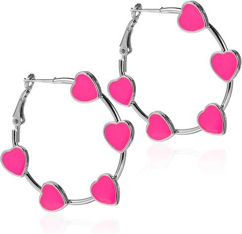 Hot Pink Earrings for Women Heart Hoop Earrings Silver Color Hypoallergenic Y2k Cute Hoop Valentines Day Earrings with Red Pink Heart for Teen Girls Women in Saudi Arabia