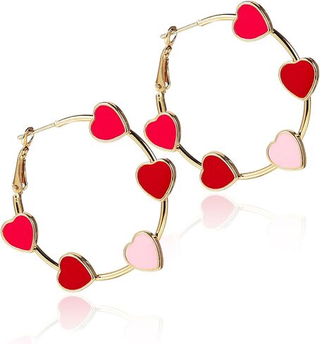 Hot Pink Earrings for Women Heart Hoop Earrings Silver Color Hypoallergenic Y2k Cute Hoop Valentines Day Earrings with Red Pink Heart for Teen Girls Women in Saudi Arabia