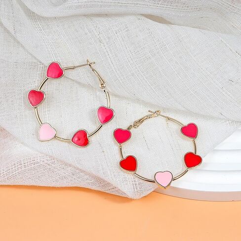 Hot Pink Earrings for Women Heart Hoop Earrings Silver Color Hypoallergenic Y2k Cute Hoop Valentines Day Earrings with Red Pink Heart for Teen Girls Women in Saudi Arabia