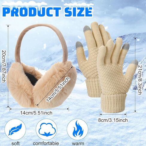 Liitrsh 8 Pack Winter Touch Screen Gloves with Winter Ear Muffs Warm Fleece Lined Knit Gloves and Foldable Earmuffs for Women in Saudi Arabia