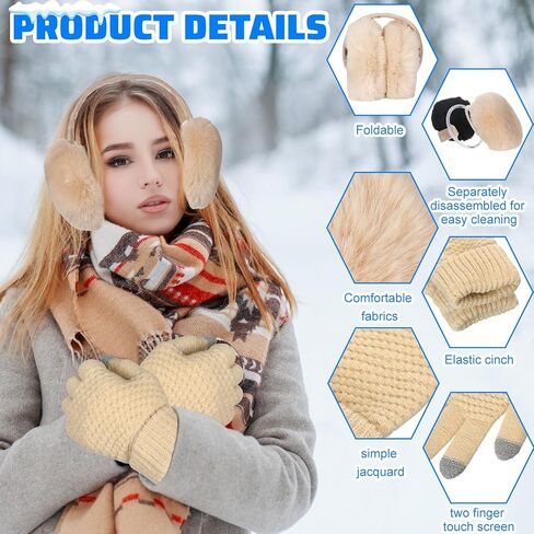Liitrsh 8 Pack Winter Touch Screen Gloves with Winter Ear Muffs Warm Fleece Lined Knit Gloves and Foldable Earmuffs for Women in Saudi Arabia
