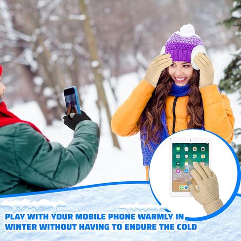 Liitrsh 8 Pack Winter Touch Screen Gloves with Winter Ear Muffs Warm Fleece Lined Knit Gloves and Foldable Earmuffs for Women in Saudi Arabia