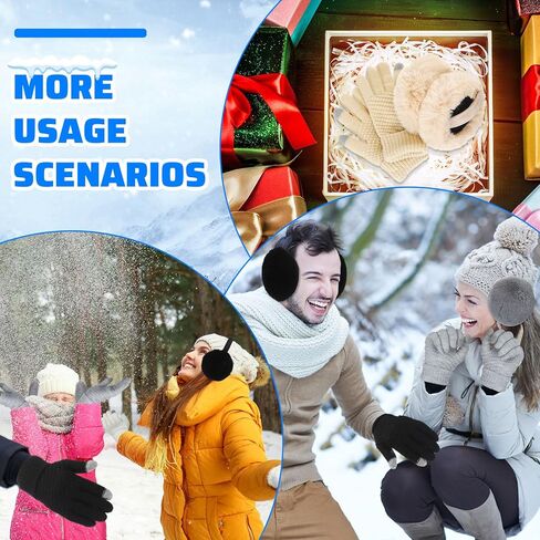 Liitrsh 8 Pack Winter Touch Screen Gloves with Winter Ear Muffs Warm Fleece Lined Knit Gloves and Foldable Earmuffs for Women in Saudi Arabia