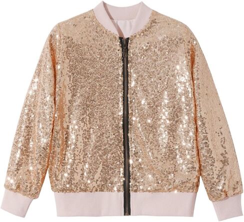 NICNZQI فتاة الترتر سترة سستة أبلى للأطفال الترتر سترة معطف طويل الأكمام Bomber سترة الهيب هوب سترة in Kuwait