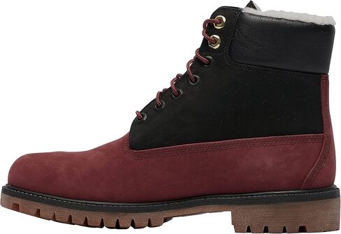 Timberland Youth Boys 6 in Premium Shearling Waterproof Nubuck Boots Shoes, Black/Grapeleaf in Saudi Arabia