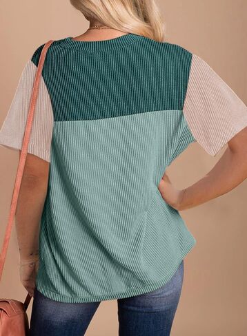 Dokotoo Womens Color Block Fashion Short Sleeve Crewneck Knitted Spring Summer Casual Loose T Shirts Tops in Saudi Arabia