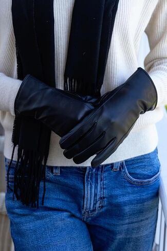 MESSERIO قفازات جلدية مبطنة بالكشمير تعمل باللمس للنساء في الشتاء والطقس البارد مصنوعة من الجلد الطبيعي in Kuwait