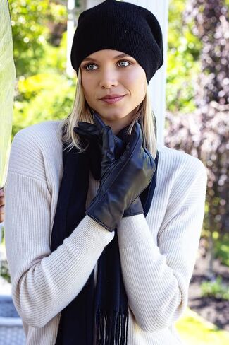 MESSERIO قفازات جلدية مبطنة بالكشمير تعمل باللمس للنساء في الشتاء والطقس البارد مصنوعة من الجلد الطبيعي in Kuwait