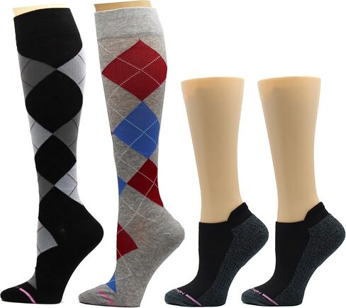 مجموعة جوارب كومبو الضاغطة للسيدات من دكتور موشن للكاحل والركبة مع دعم للقوس، 4 أزواج in Kuwait