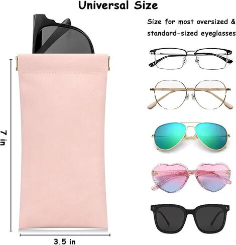 AALGO 2 Pcs Soft Glasses Case,Portable Travel Glasses Pouch,Squeeze Top Leather Sunglasses Case for Women Men Kid in Kuwait