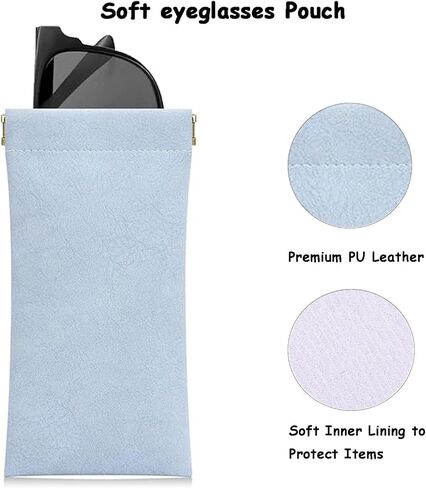 AALGO 2 Pcs Soft Glasses Case,Portable Travel Glasses Pouch,Squeeze Top Leather Sunglasses Case for Women Men Kid in Kuwait