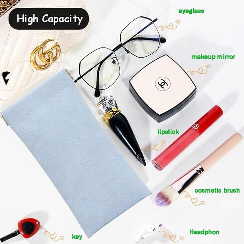 AALGO 2 Pcs Soft Glasses Case,Portable Travel Glasses Pouch,Squeeze Top Leather Sunglasses Case for Women Men Kid in Kuwait