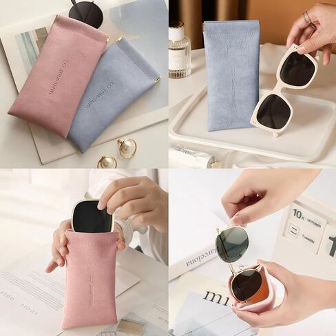 AALGO 2 Pcs Soft Glasses Case,Portable Travel Glasses Pouch,Squeeze Top Leather Sunglasses Case for Women Men Kid in Kuwait
