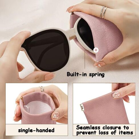 AALGO 2 Pcs Soft Glasses Case,Portable Travel Glasses Pouch,Squeeze Top Leather Sunglasses Case for Women Men Kid in Kuwait