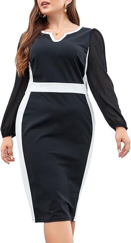 فستان LALAGEN نسائي مقاس كبير Bodycon قلم رصاص متوسط ​​الطول للعمل من الشيفون بأكمام طويلة في الكنيسة والمكتب والأعمال وفساتين كوكتيل in Kuwait