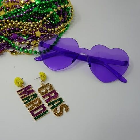 Mardi Gras Earrings for Women, Beaded Dangle Earrings Festial Mardi Gras Accessories for Women Fashion Jewelry Dress Up by Beaded Dangle Earrings 4E's Novelty in Saudi Arabia