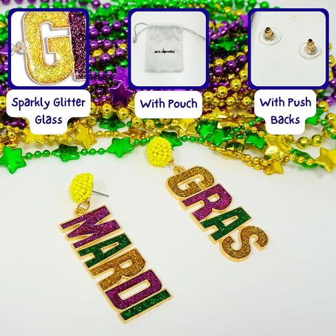 Mardi Gras Earrings for Women, Beaded Dangle Earrings Festial Mardi Gras Accessories for Women Fashion Jewelry Dress Up by Beaded Dangle Earrings 4E's Novelty in Saudi Arabia