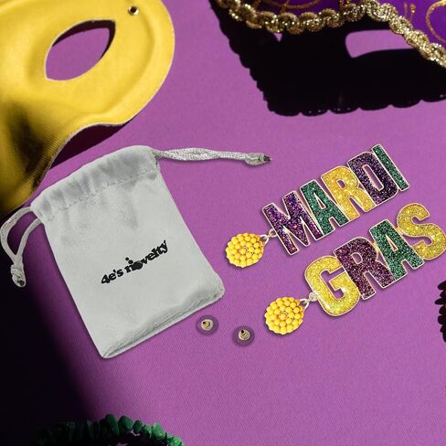 Mardi Gras Earrings for Women, Beaded Dangle Earrings Festial Mardi Gras Accessories for Women Fashion Jewelry Dress Up by Beaded Dangle Earrings 4E's Novelty in Saudi Arabia