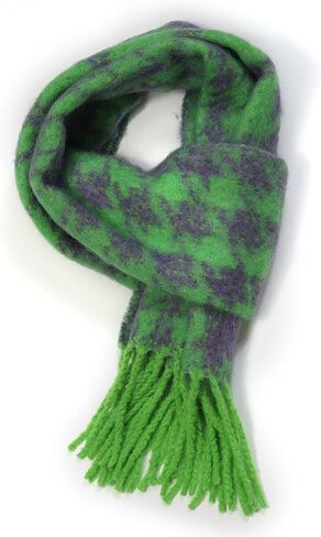 Zozojo Women's Warm Scarf, Houndstooth Cashmere Long Oversized Wrap Scarves with Fringes/Tassels, Perfect Match for any Outfits, Can Make You Stand Out in a Crowd (Green, 83x9 Inches) in Saudi Arabia
