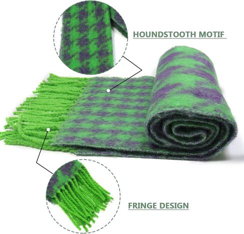 Zozojo Women's Warm Scarf, Houndstooth Cashmere Long Oversized Wrap Scarves with Fringes/Tassels, Perfect Match for any Outfits, Can Make You Stand Out in a Crowd (Green, 83x9 Inches) in Saudi Arabia